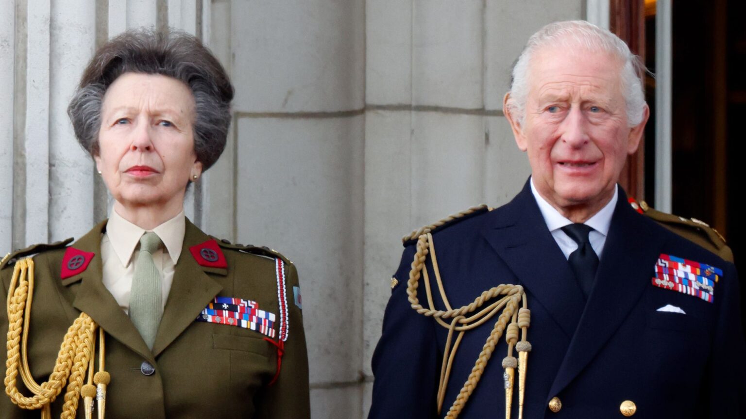 Royal Chef Reveals King Charles and Princess Anne’s Requests Princess Anne wears an olive green military uniform and stands with brother King Charles, who wears a navy naval uniform