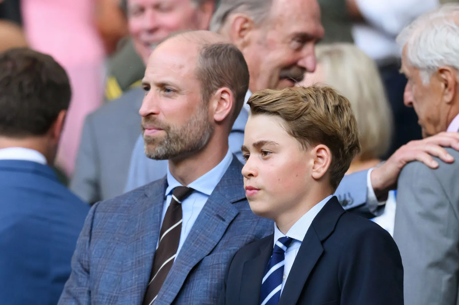 Prince William and Prince George watch the 2026 Wimbledon Tennis Championships, in London, on Sunday, July 12, 2026.