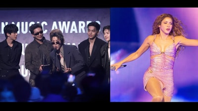 Post Malone, Jennifer Hudson, Justin Bieber, Shakira, and BTS will perform at halftime. ((Photo by VALERIE MACON / AFP) and (Photo by Owen Sweeney/Invision/AP))