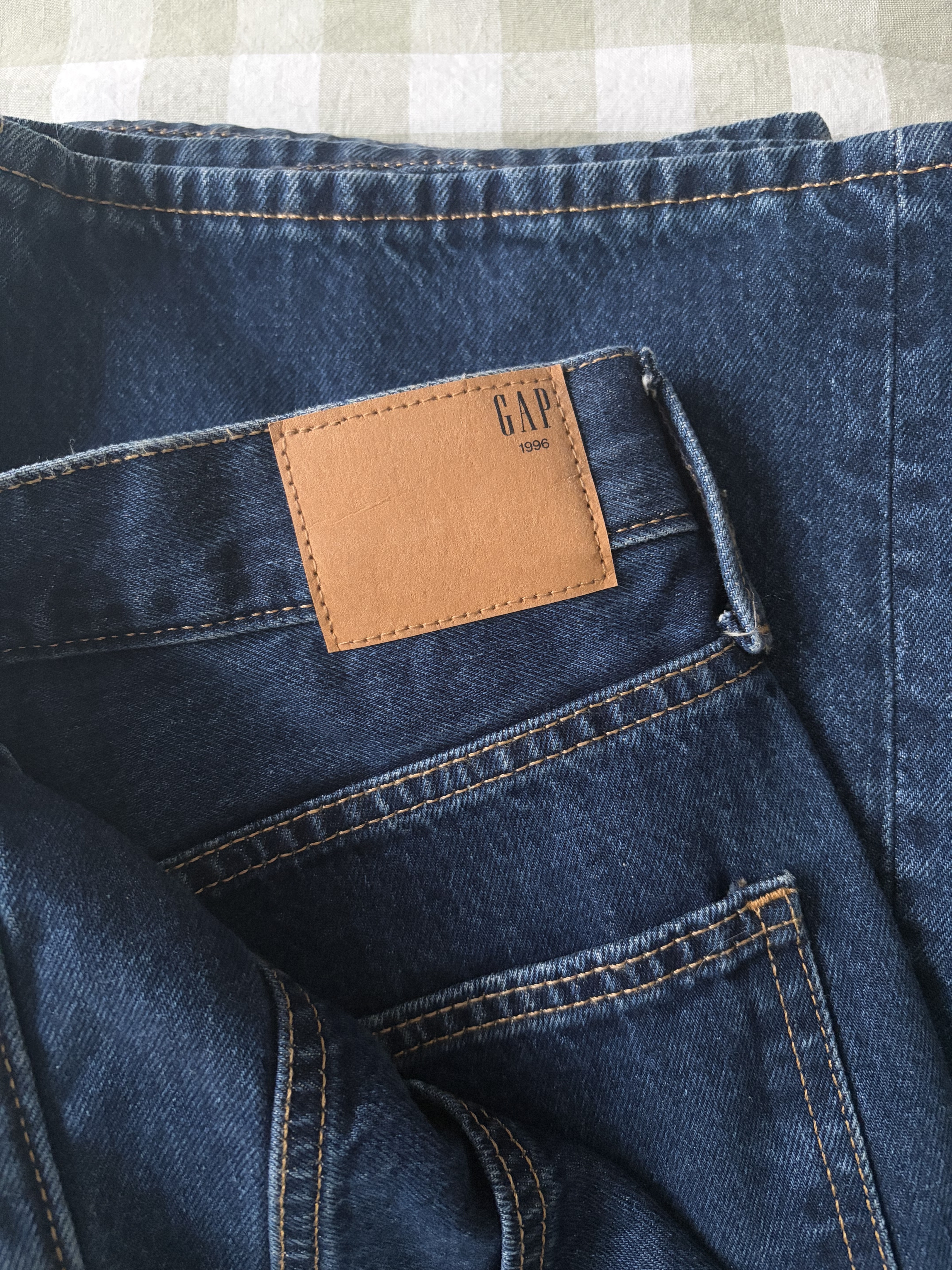close-up photo of Hailey Bieber's Gap jeans