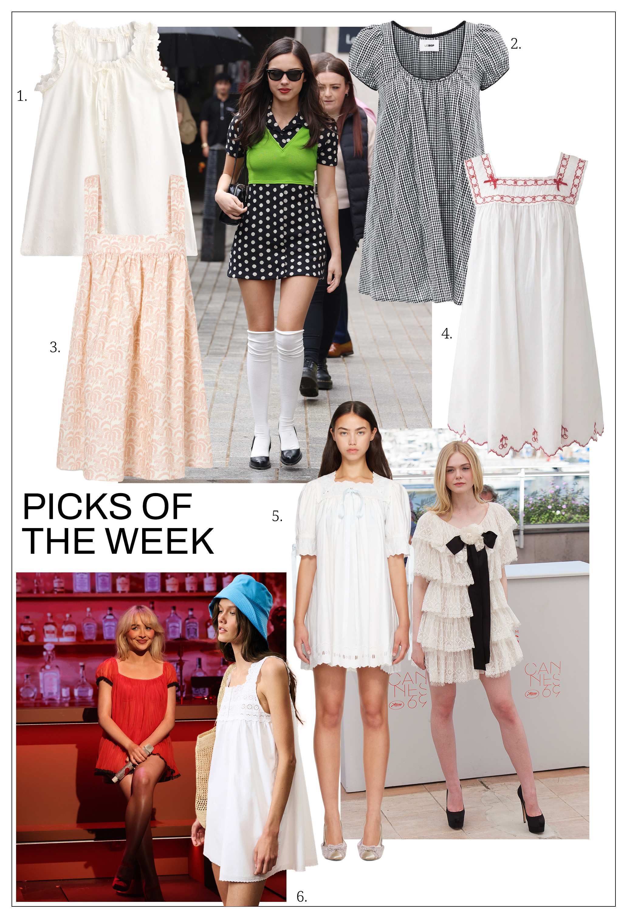 collage of celebrities wearing the babydoll dress trend for The A-List Edit