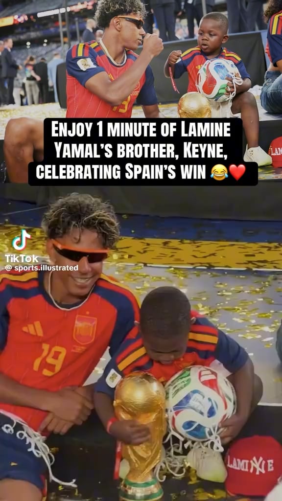 Enjoy 1 minute of Lamine Yamal’s little brother, Keyne, who’s going viral for his celebrating Spain winning the World Cup 2026