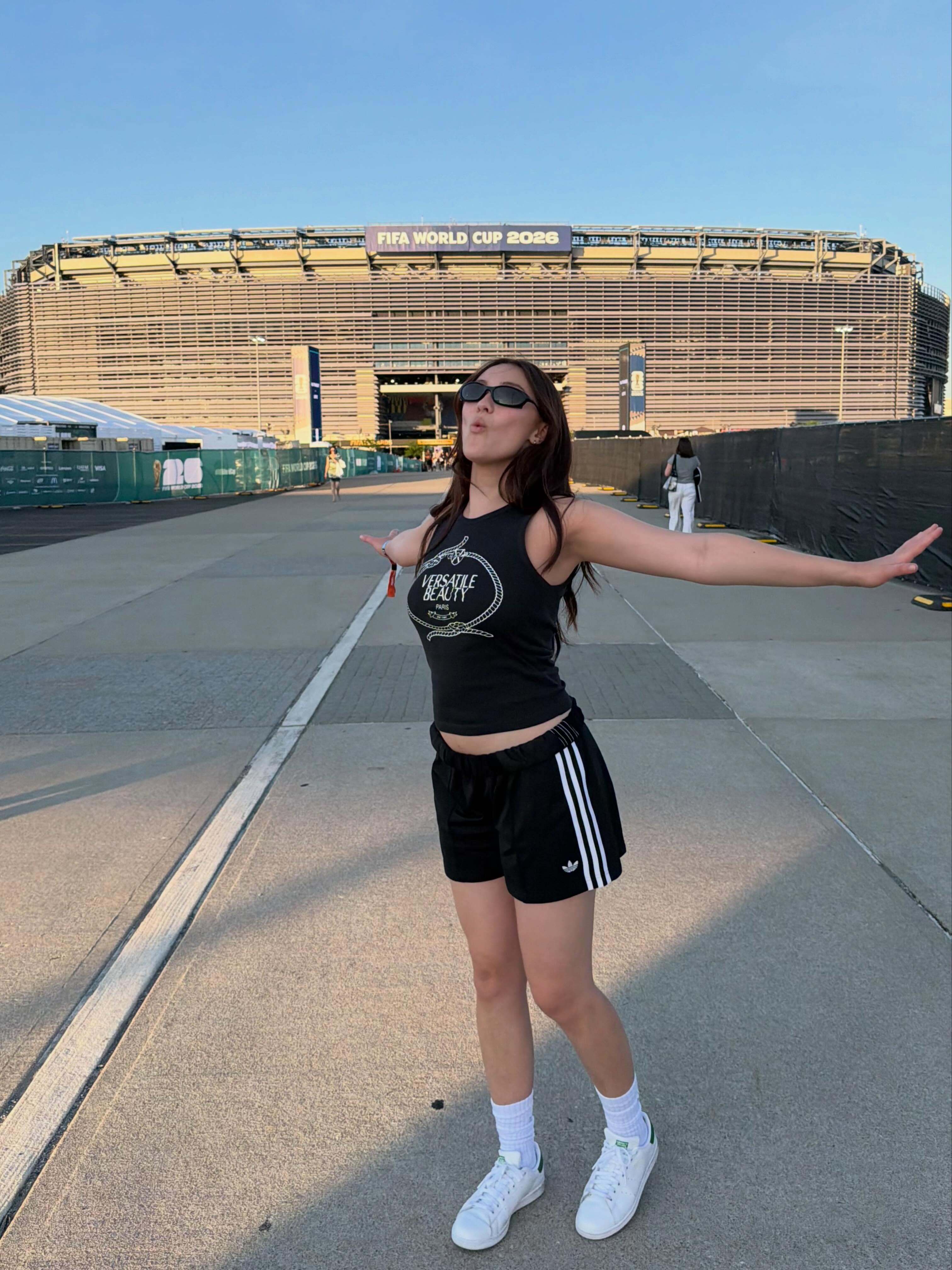 Lola Tung wore the track shorts trend at the 2026 World Cup