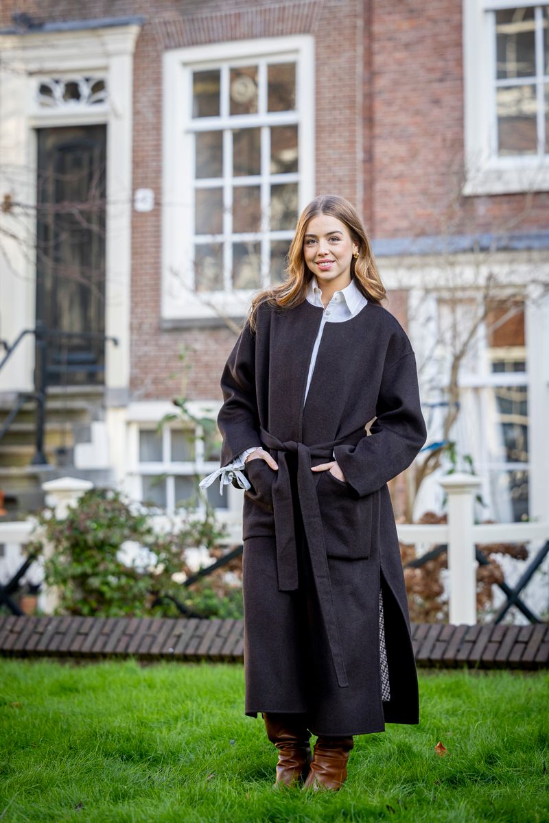Alexia gave classic royal dressing a modern edge with a Massimo Dutti faux-leather jacket layered over coordinated Maje separates.