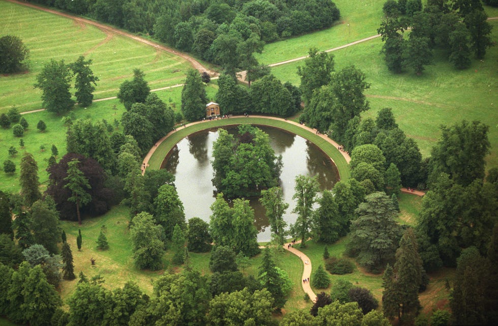 (original caption) aerial view of the island where diana is laid to rest and where the memorial is erected. (photo by sion touhig/sygma/sygma via getty images)