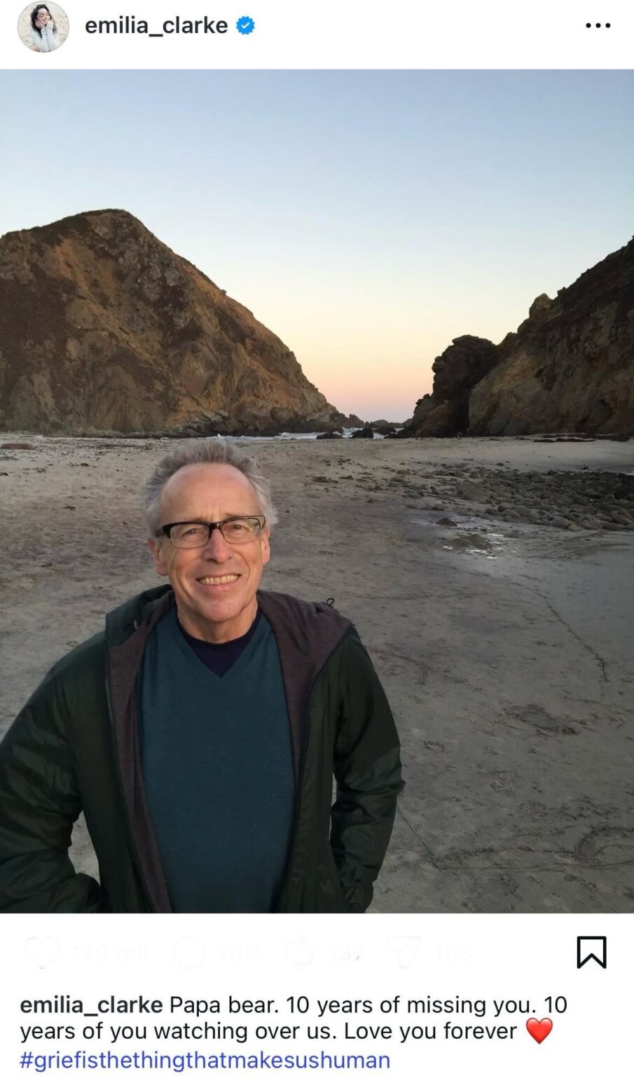 Emilia Clarke remembers her father, Rick, on the 10th anniversary of his passing: ‘Grief is the thing that makes us human’