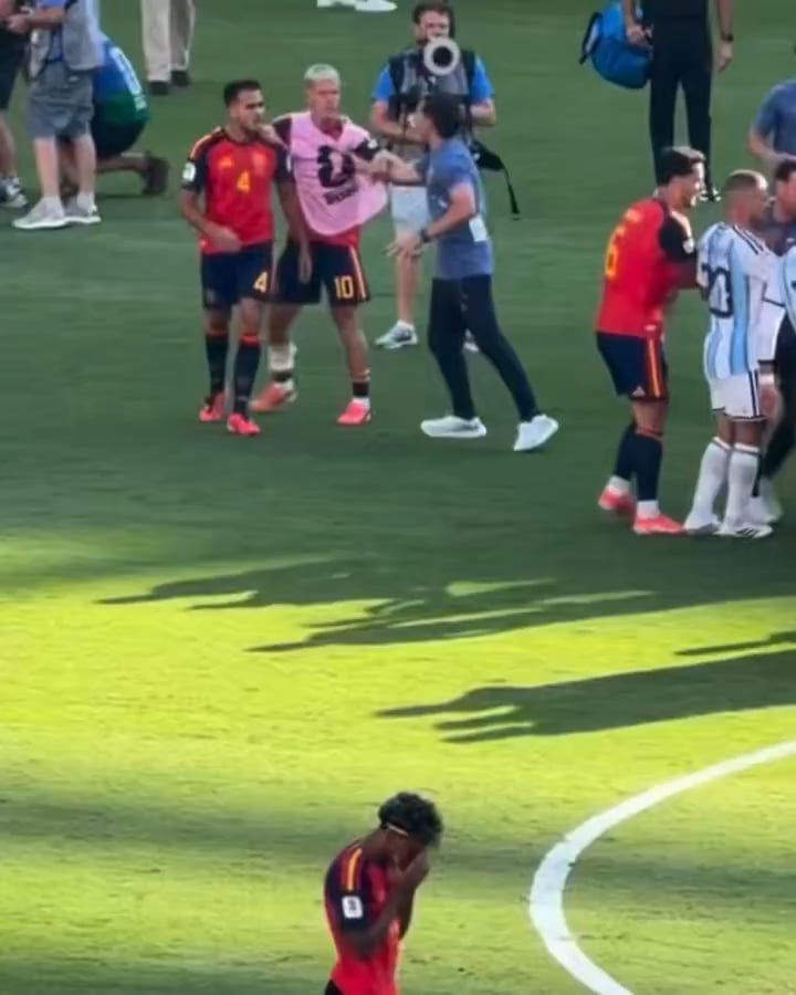 Not seen during broadcasting: Argentina's field assistant, Roberto Ayala, punched Spanish player Dani Olmo on the neck after the Wolrd Cup final game ended.