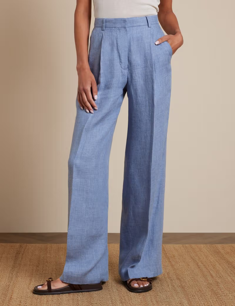hawes &amp; curtis, Pleated Wide Leg Linen Trousers