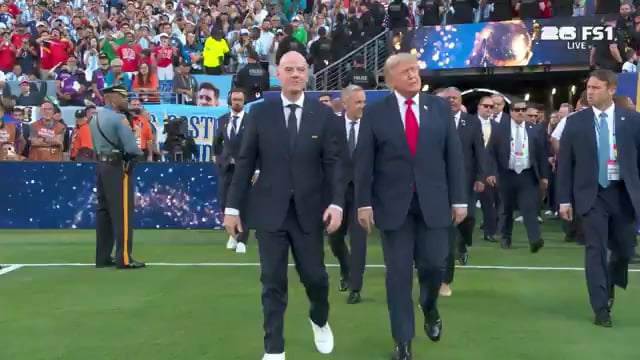 Donald Trump and Gianni Infantino get booed when they walk on to the pitch