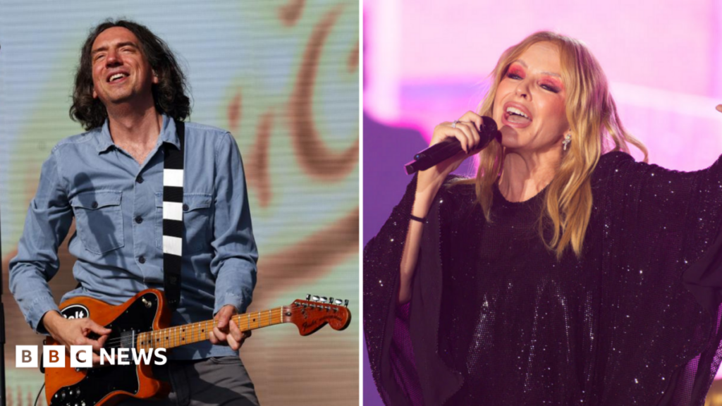 Kylie Minogue collaboration was 'always destined', says Gary Lightbody – BBC A woman with shoulder-length blonde hair talks into a microphone