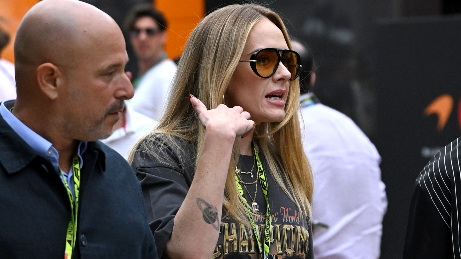 Adele’s Formula 1 British Grand Prix Outfit Defies Summer Trends Adele arrived at the Formula 1 British Grand Prix in the graphic tee trend and flip-flops