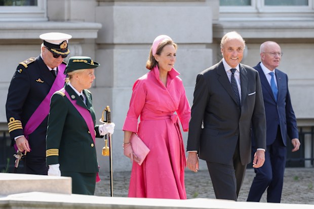  (L-R) Prince Laurent of Belgium, Princess Astrid of Belgium, Archduchess of Austria-Este, Princess Claire of Belgium, Prince Lorenz of Belgium and a guest attend the military and civil parade during the Belgium’s National Day on July 21, 2026 in Brussels