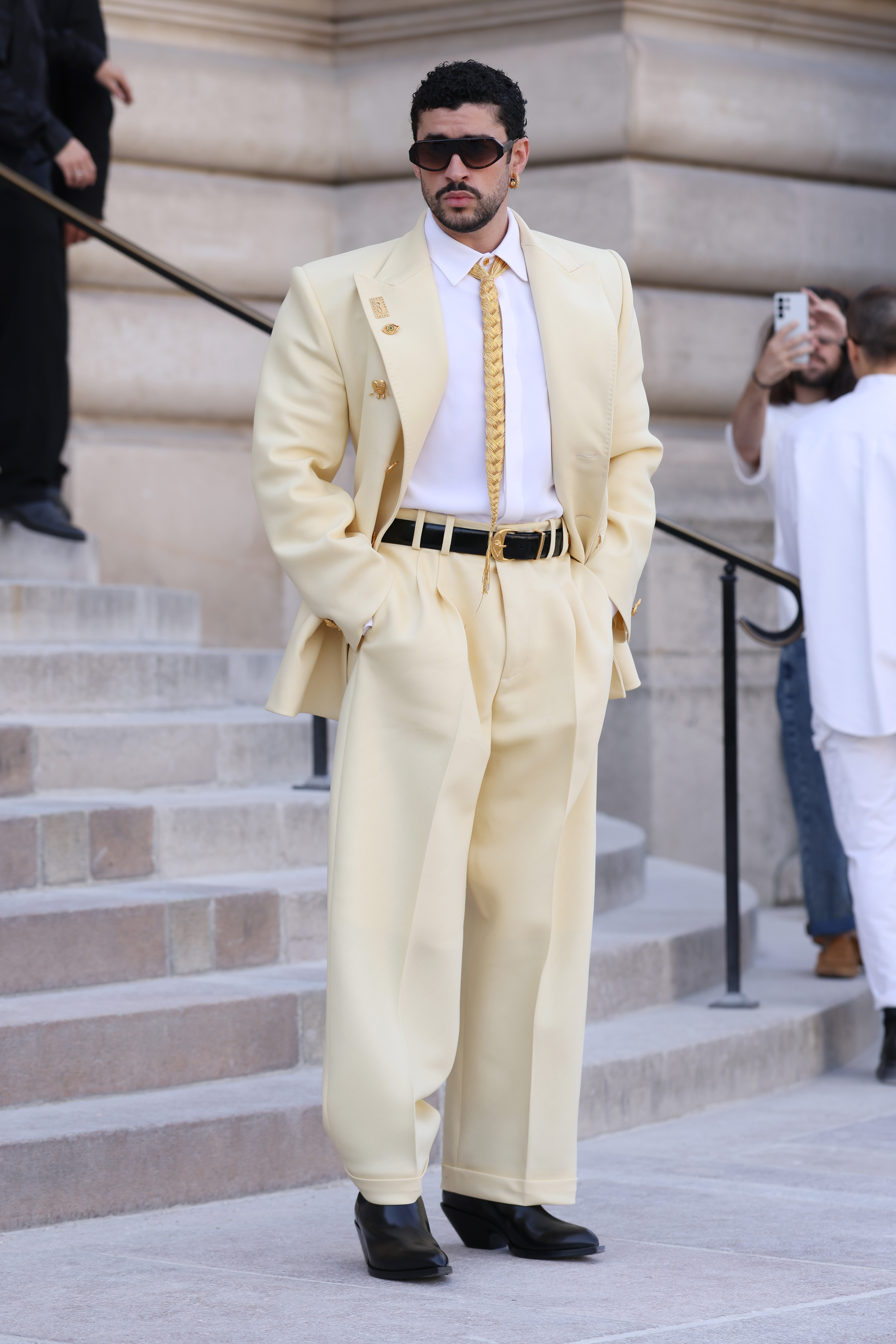 Bad Bunny arrives for the Schiaparelli show.
