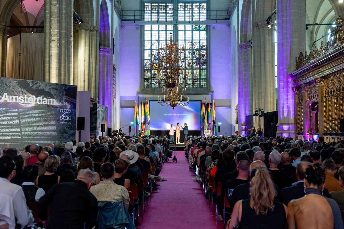 The opening ceremony of WorldPride Amsterdam 2026 took place at De Nieuwe Kerk in Amsterdam on July 8, ahead of the international celebration.