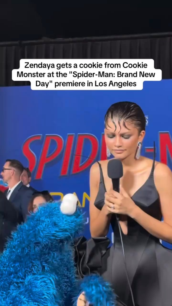 Zendaya got a cookie from Cookie Monster at the Spider-Man: Brand New Day premiere in Los Angeles (July 27, 2026)