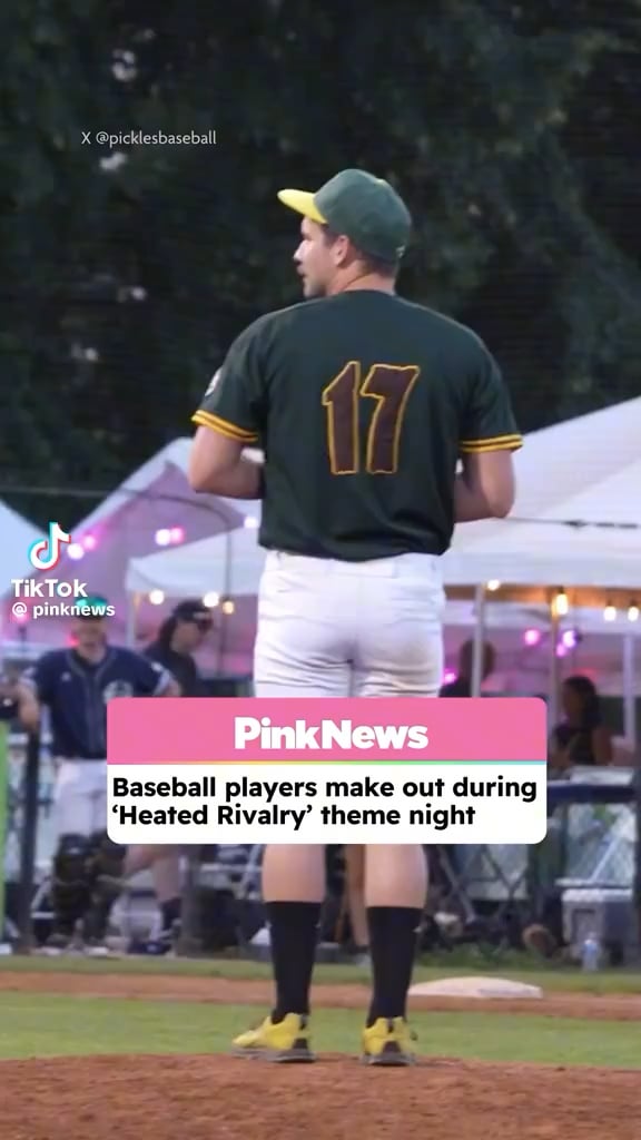 During the Portland Pickles’ “Heated Riv-Dill-ry Night” celebrating HBO’s hit ‘Heated Rivalry’, a pitcher and batter appeared ready to throw down before surprising the crowd with a make-out session.