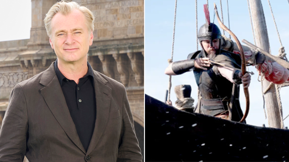 Christopher Nolan on red carpet/An Odyssey production still