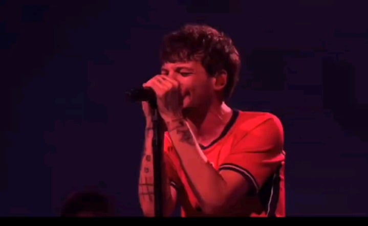 Louis Tomlinson watching England vs Mexico while being on stage in Charlotte last night (July 5, 2026)