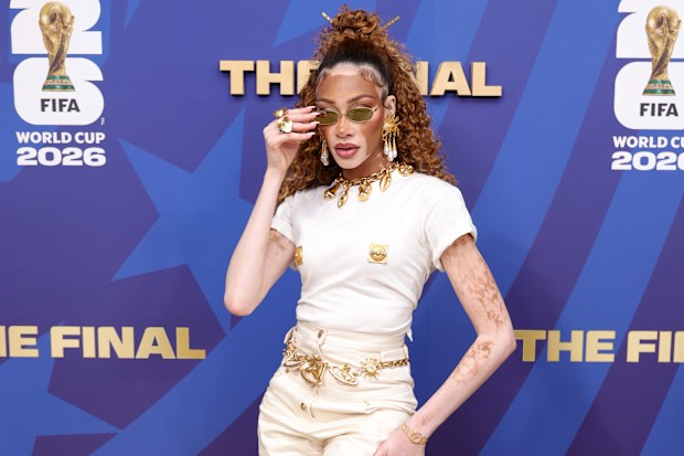 Winnie Harlow attends the FIFA Gold Carpet before the FIFA World Cup 2026 Final match between Spain and Argentina at New York New Jersey Stadium on July 19, 2026 in East Rutherford, New Jersey.