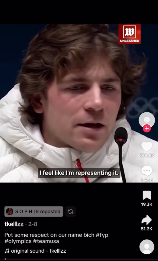 Sophie Cunningham who recently complained people love to assume her political beliefs, publicly reposted this video telling Olympian Hunter Hess to “shut up, bitch” after he said he didn’t represent everything that’s going on in the U.S.