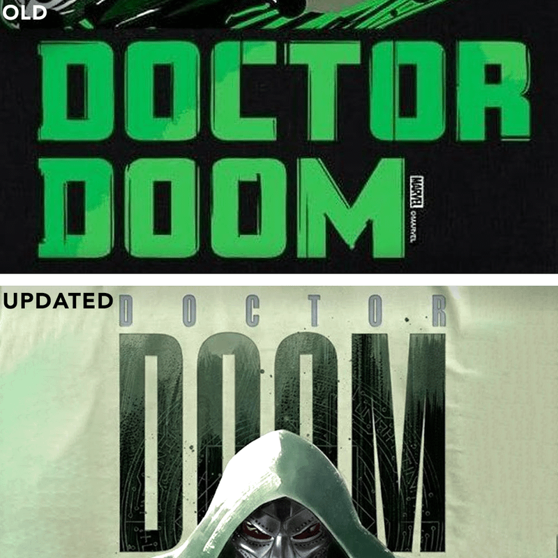 Doctor Doom text in green lettering, Doctor Doom image for 'Avengers: Doomsday.'
