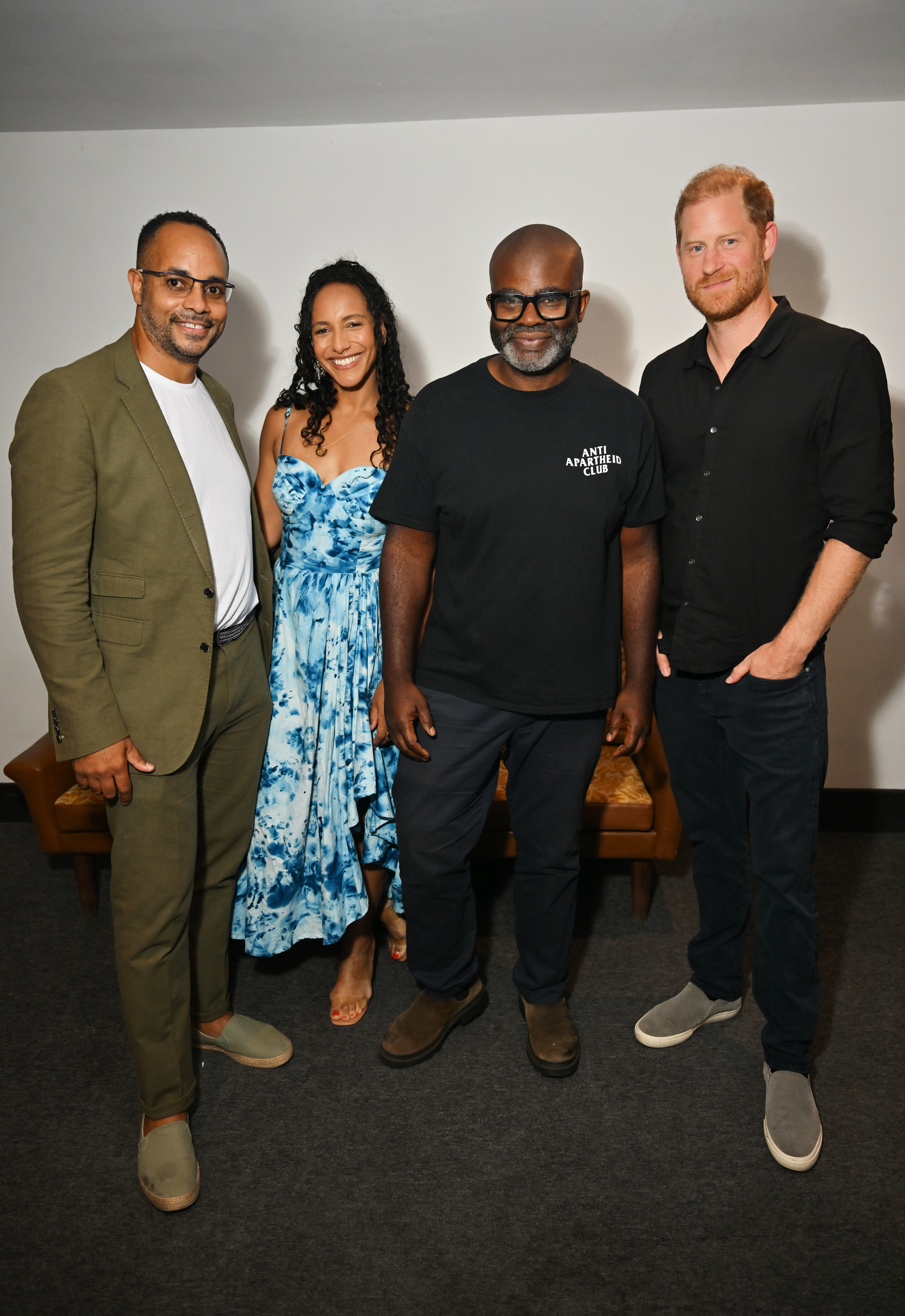 Andy Mundy-Castle, Afua Hirsch, Misan Harriman and Prince Harry, Duke of Sussex attend the UK Premiere of "Shoot The People" at Picturehouse Central on July 6, 2026 in London, England.
