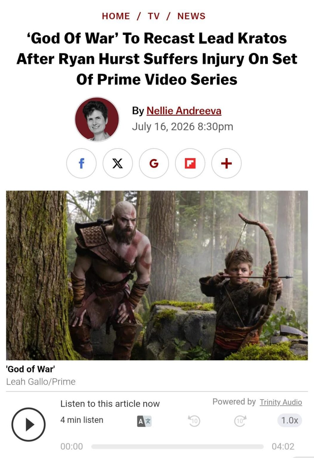 ‘God Of War’ To Recast Lead Kratos After Ryan Hurst Suffers Injury On Set Of Prime Video Series