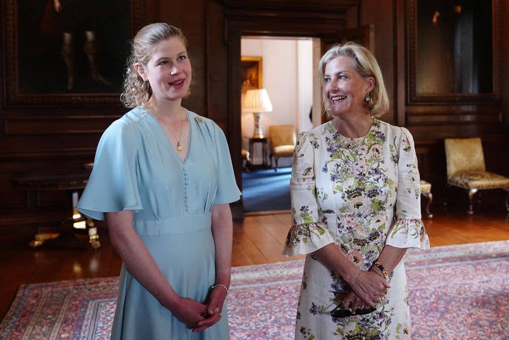 A photo of Duchess Sophie looking a Lady Louise Windsor 