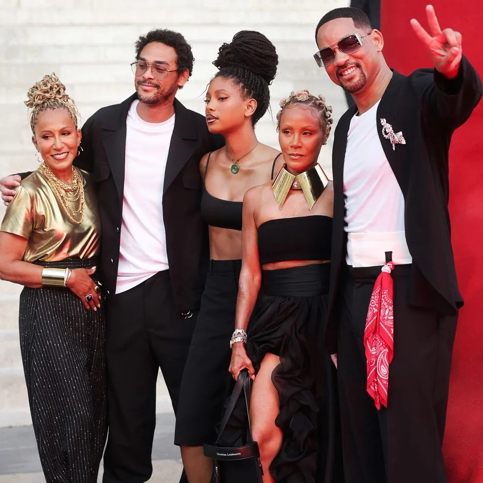(Left-right:) Adrienne Banfield-Norris, Trey Smith, Willow Smith, Jada Pinkett Smith and Will Smith at the Christian Louboutin Men Spring/Summer 2027 Presentation as part of Paris Fashion Week on June 24Credit: Jacopo Raule/Getty