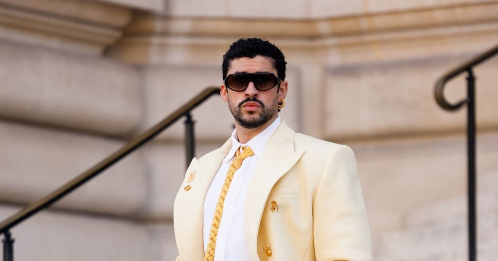 Bad Bunny Wore Little Heels to the Schiaparelli Couture Show Bad Bunny Wore Little Heels to the Schiaparelli Couture Show