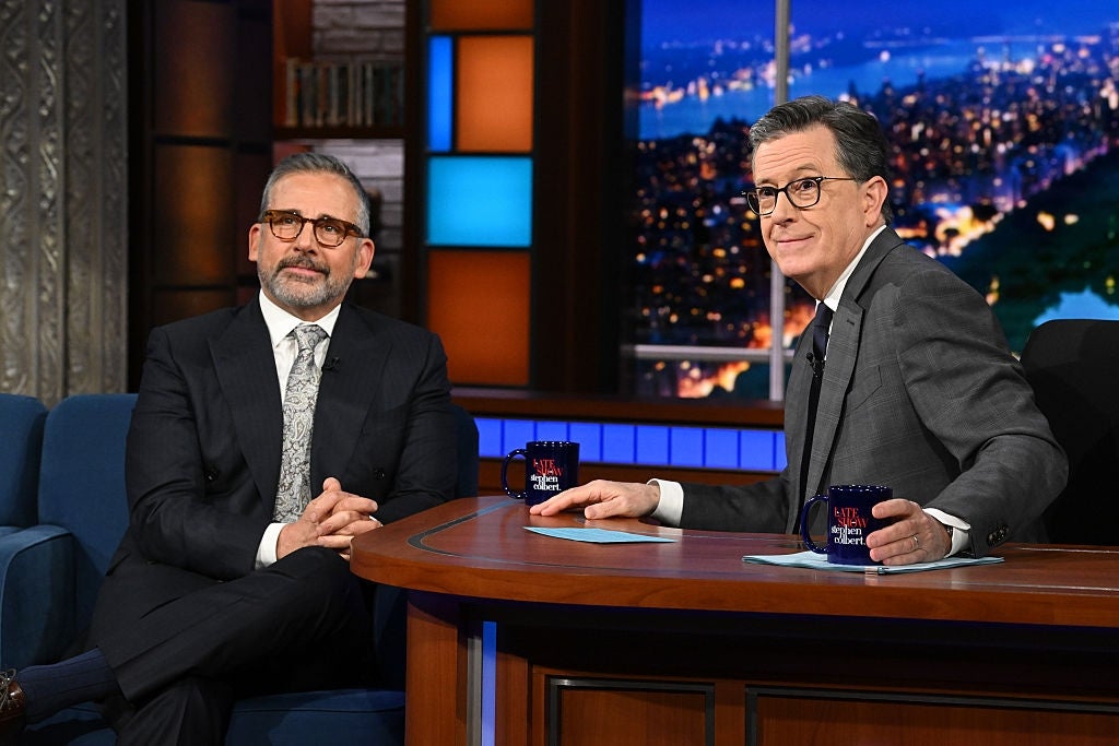 Steve Carell and Stephen Colbert on "The Late Show with Stephen Colbert" in 2026