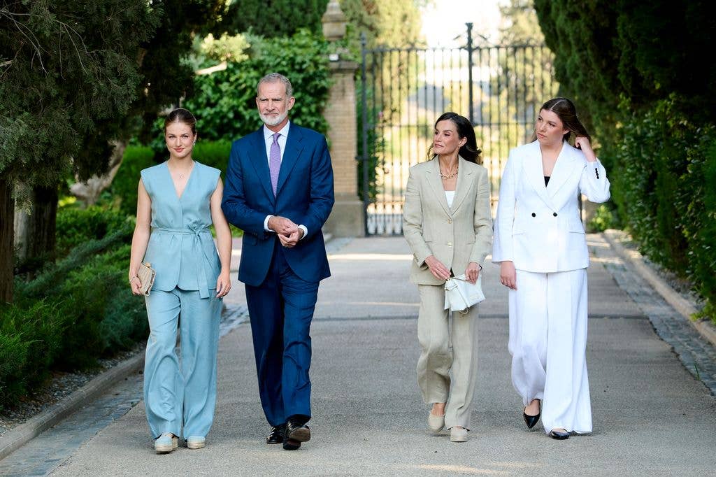 (L-R) Crown Princess Leonor of Spain, King Felipe VI of Spain, Queen Letizia of Spain and Princess Sofia of Spain attend the presentation of the first edition of the Ibercaja Foundation