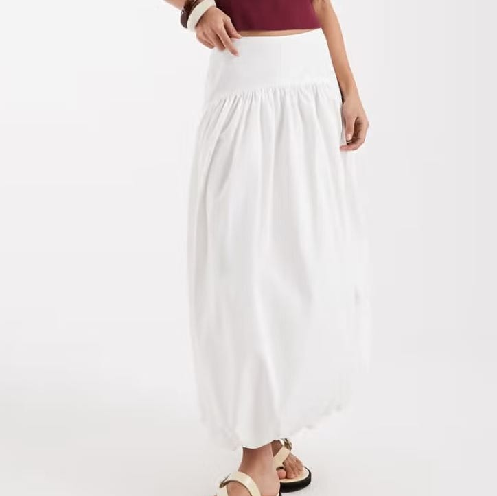 Dropped Waist Bubble Maxi Skirt
