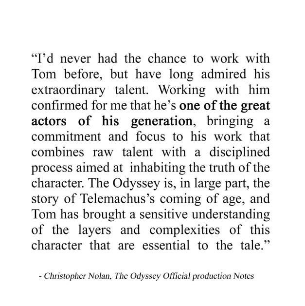 Christopher Nolan has praised Tom Holland's work in ‘THE ODYSSEY’: “Working with him confirmed for me that he's one of the great actors of his generation.”