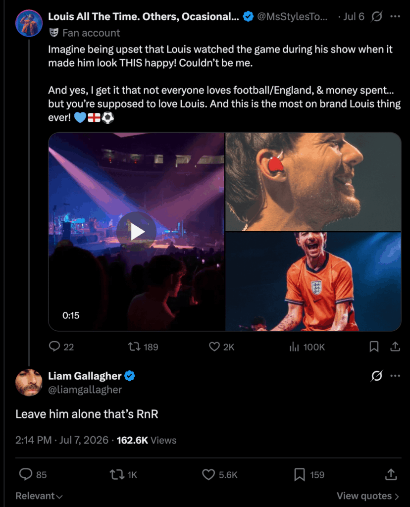 Liam Gallagher shares his love for Louis Tomlinson