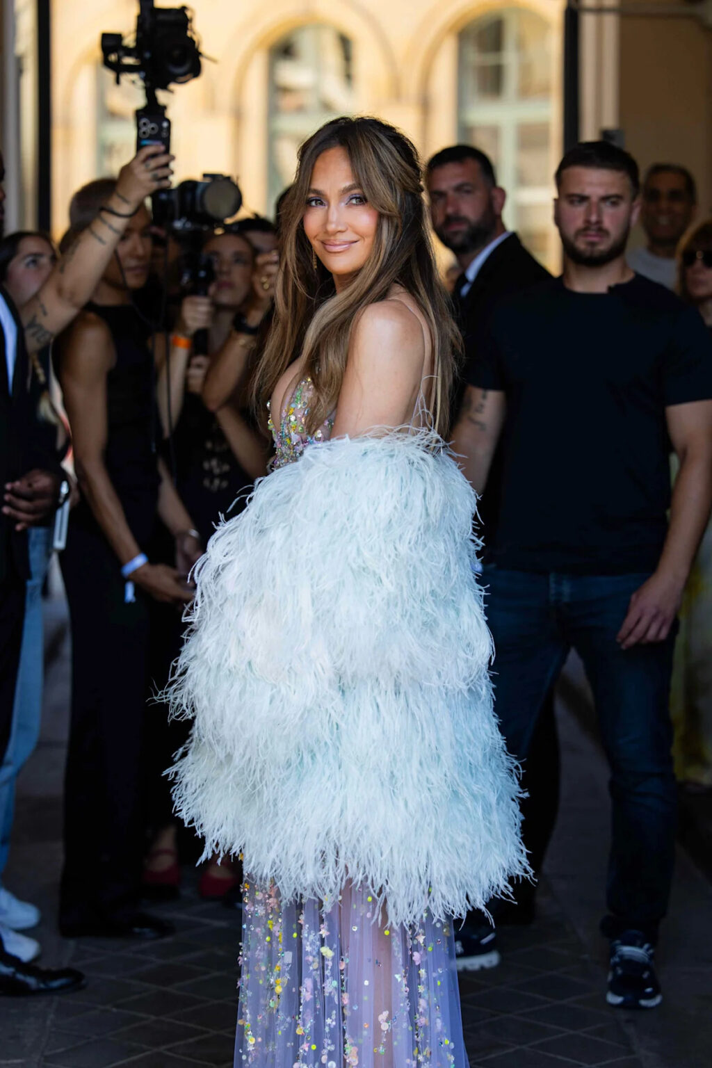 Jennifer Lopez Pairs Bold Sheer Black Lingerie With a Gold-Drenched Veil and Regal Crown Jennifer Lopez Pairs Bold Sheer Black Lingerie With a Gold-Drenched Veil and Regal Crown