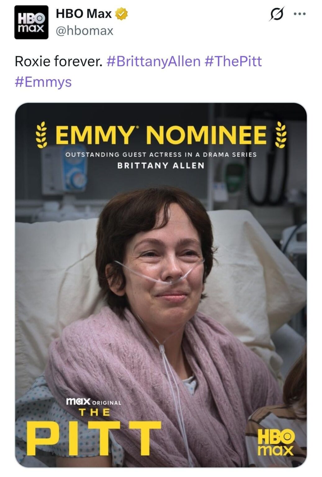 Brittany Allen has received an Emmy nomination for her work as terminally ill cancer patient Roxie in The Pitt. She self-submitted herself after HBO ignored her requests to submit her for consideration.