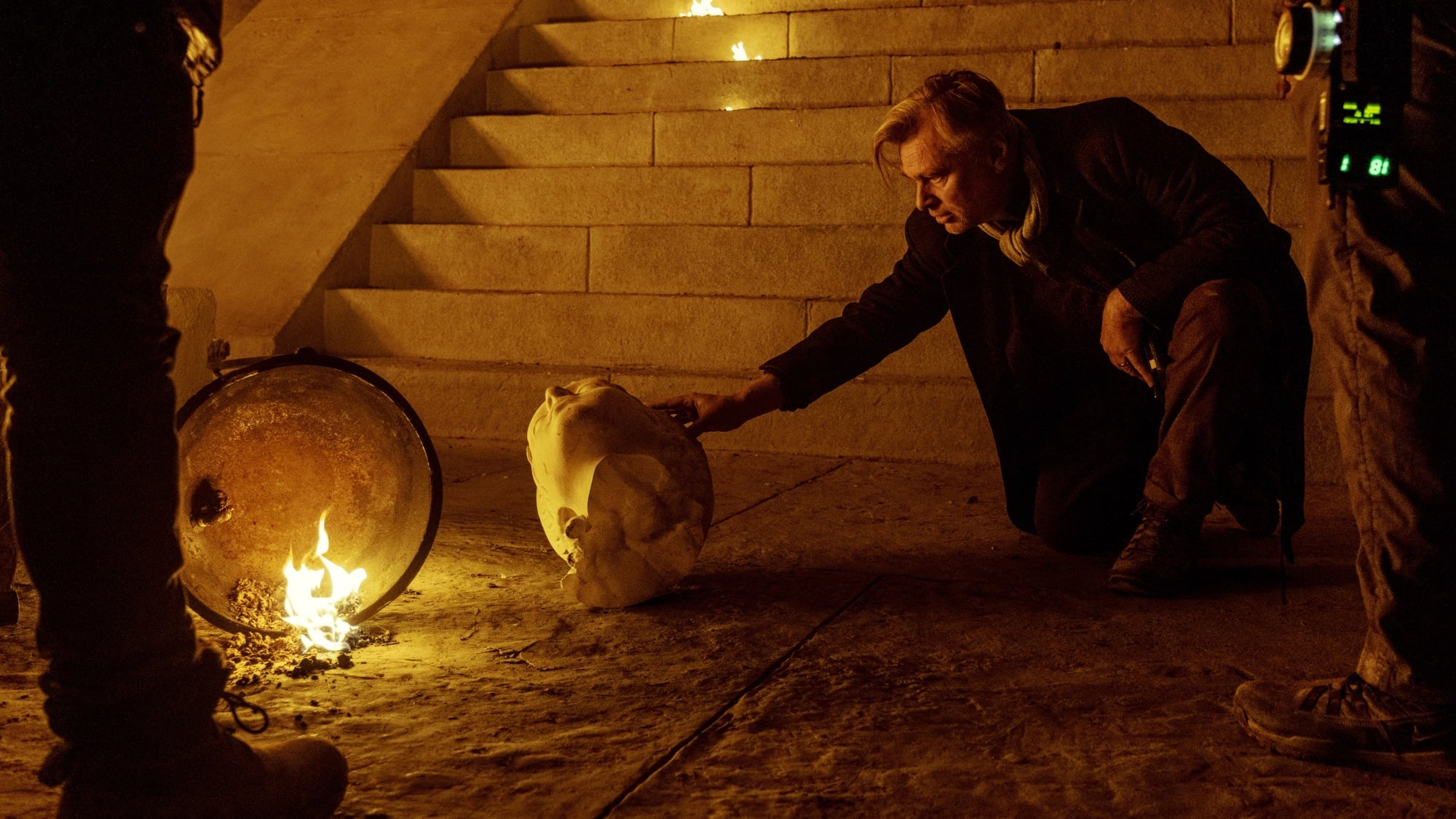 Director Christopher Nolan on the set of his film