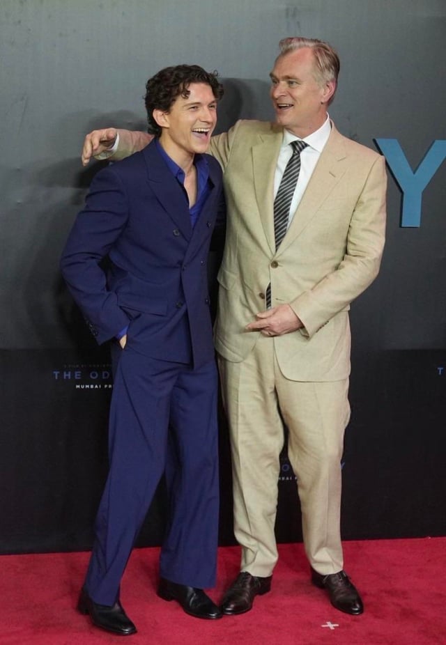 Tom Holland, Matt Damon, Christopher Nolan, and Emma Thomas at “The Odyssey” Premiere in Mumbai