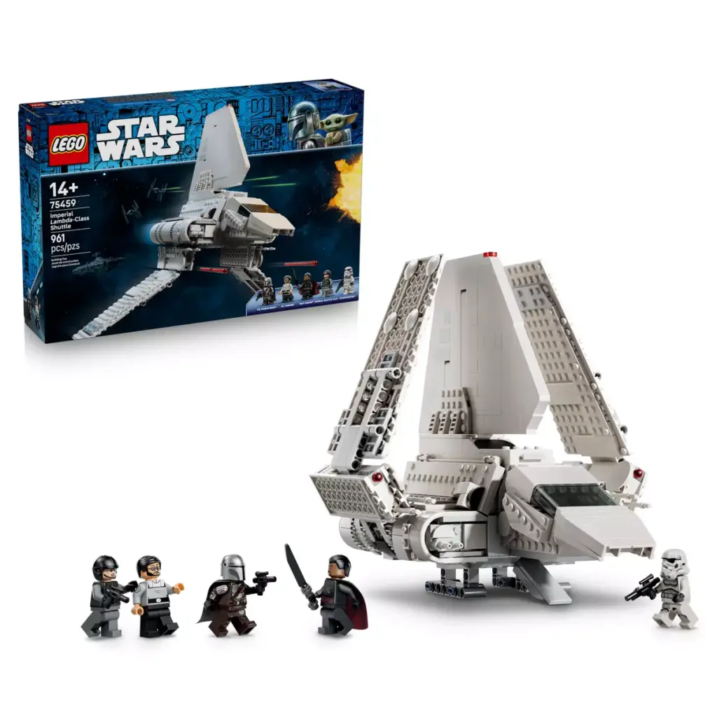 ‘Star Wars’ Imperial Lambda-Class Shuttle LEGO Set Now Available Online at Disney Store Designed for ages 14+, it has 961 pieces. It’s based on The Mandalorian season 2, with five characters, including the first-ever Dr. Pershing minifig. He accompanies Mando, Moff Gideon, an Imperial Shuttle Pilot, and a Stormtrooper. Accessories include the Darksaber