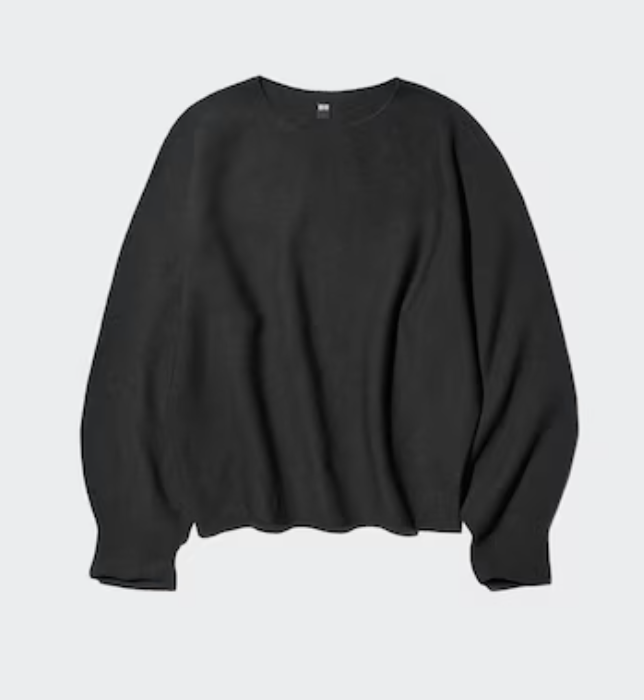 Uniqlo, 3d Knit Seamless Cotton Crew Neck Volume Sleeve Jumper