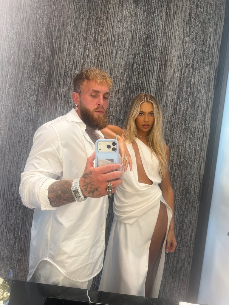 Jake Paul and Jutta Leerdam attend Michael Rubin's white party in Bridgehampton