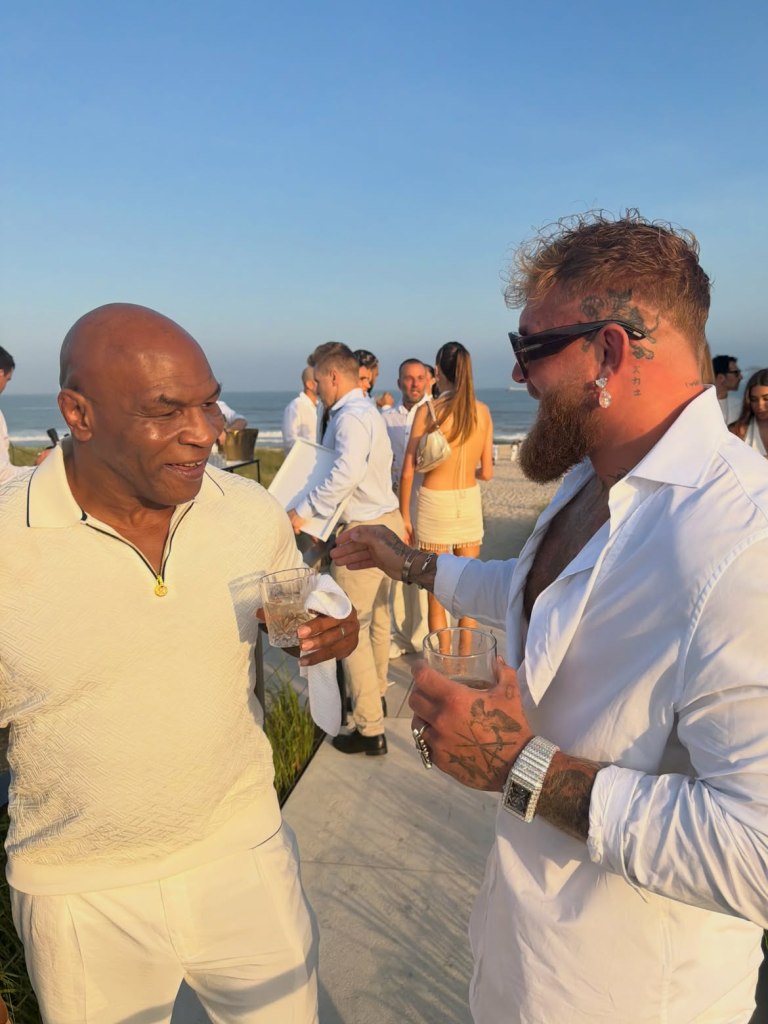 Mike Tyson and Jake Paul attend Michael Rubin's white party in Bridgehampton