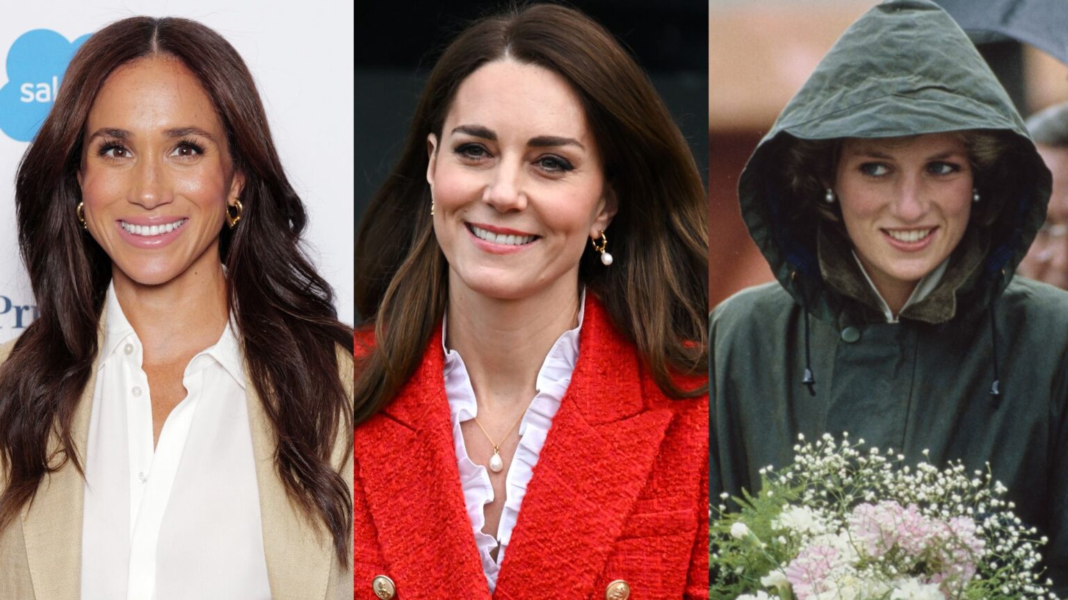 The Best Royally-Inspired Nordstrom Anniversary Sale Finds A three split image of Meghan Markle, Princess Kate and Princess Diana
