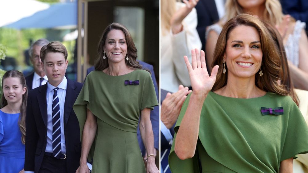 Kate Middleton Matches Wimbledon’s Colors for Jannik Sinner’s Win Kate Middleton with two of her children, Princess Charlotte and Prince George, on their way to the Men's Final Championship Match of Wimbledon 2026. The Princess of Wales wore an olive green Emilia Wickstead dress.
