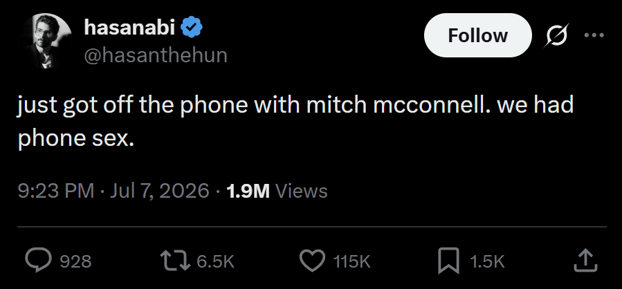Hasan Piker confirms Mitch McConnell is alive and well