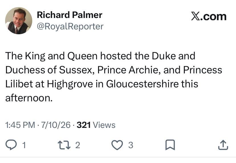 The King and Queen hosted the Duke and Duchess of Sussex at Highgrove in Gloucestershire this afternoon.