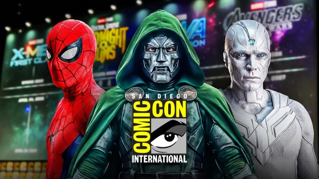 Marvel Studios’ 6 Confirmed & Expected Projects It’s Bringing To Comic-Con 2026 Spider-Man, Doctor Doom, Vision, San Diego Comic-Con 2026 Logo.