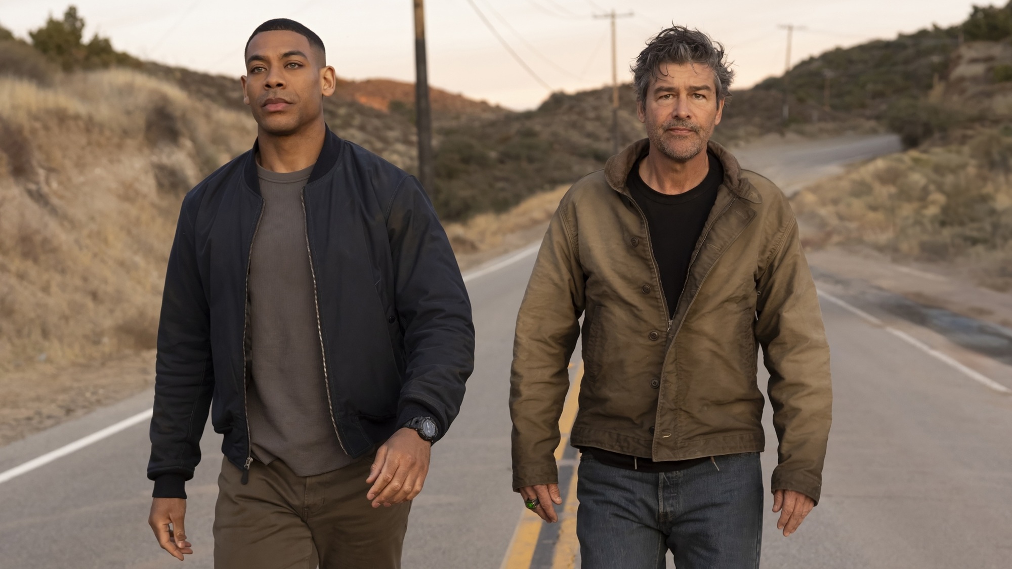 Kyle Chandler and Aaron Pierre as Hal Jordan and John Stewart in HBO's "Lanterns"
