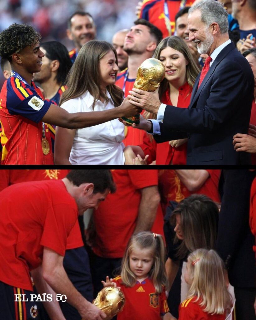 Princess Leonor and Infanta Sofía with the World Cup Trophy in 2010 and 2026